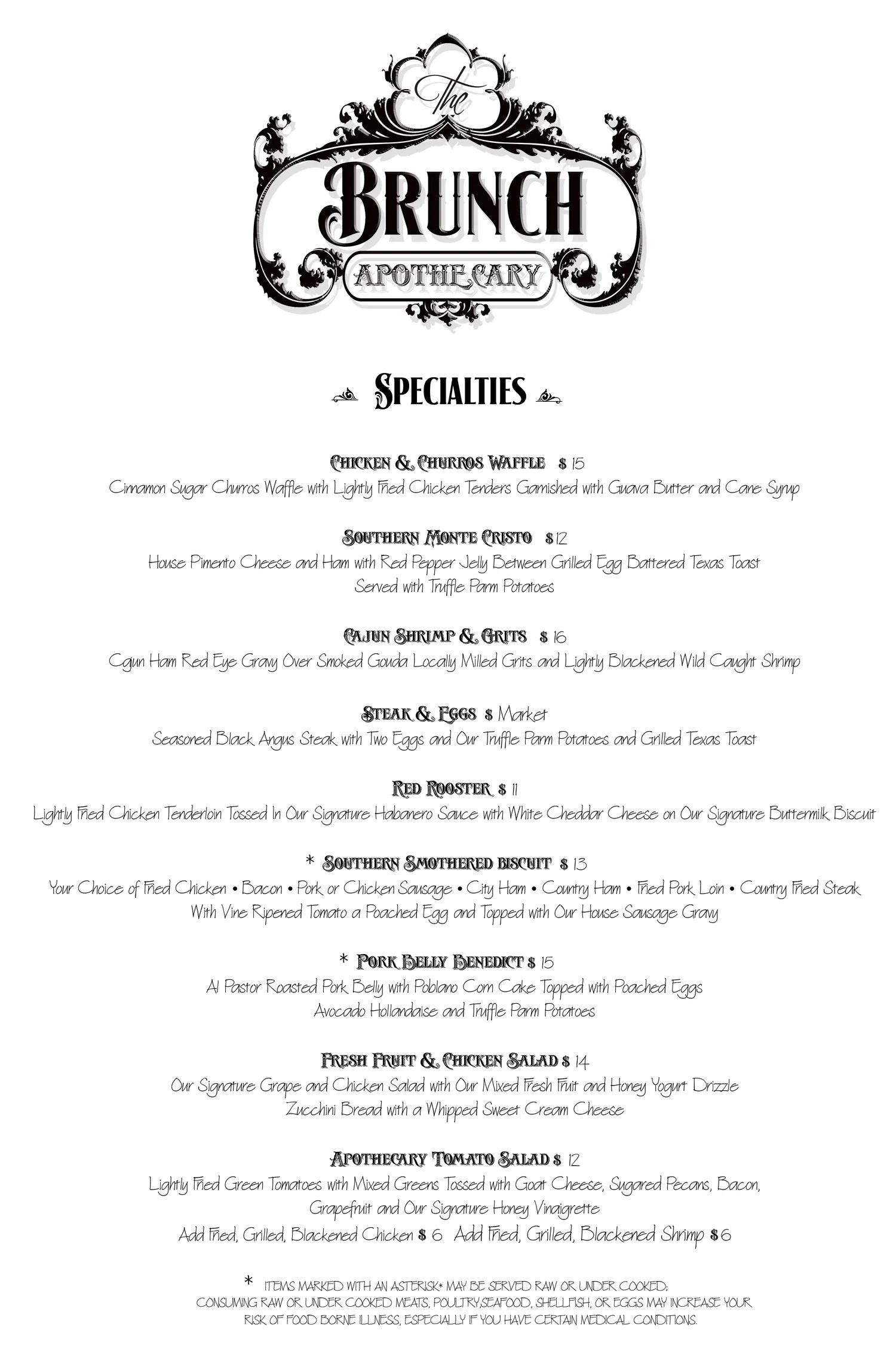 Brunch Apothecary Menu - Page 1